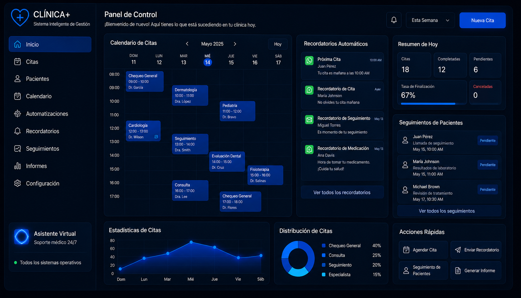 Clínica médica moderna con sistema digital de gestión de citas y recordatorios automáticos para pacientes, pantalla mostrando agenda organizada